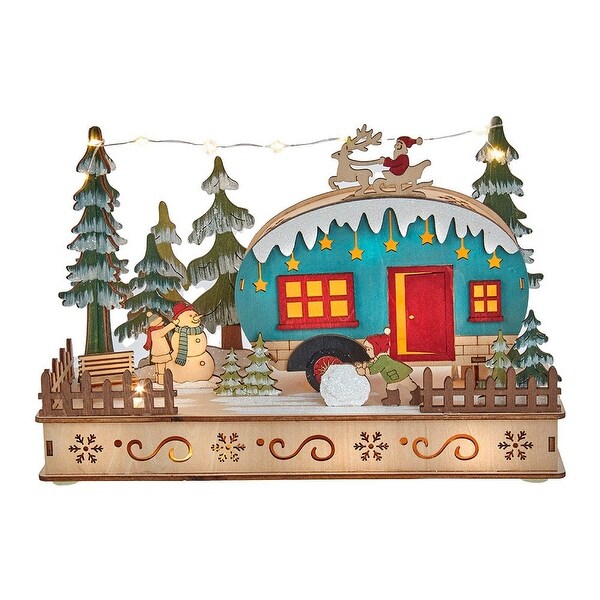 Kurt Adler 7.5Inch BatteryOperated Wooden Light Up Camper with Santa