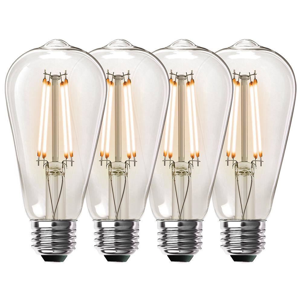 Feit Electric 60-Watt Equivalent ST19 Dimmable Straight Filament Clear Glass Vintage Edison LED Light Bulb Warm White (4-Pack) ST19CLLEDHDRP4