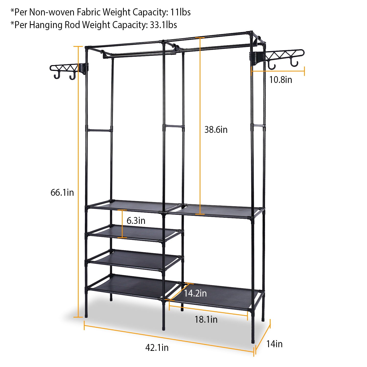 iMounTEK Heavy Duty Freestanding Clothing Rack, Garment Rack Wardrobe Storage Shelf for Bedroom, Black