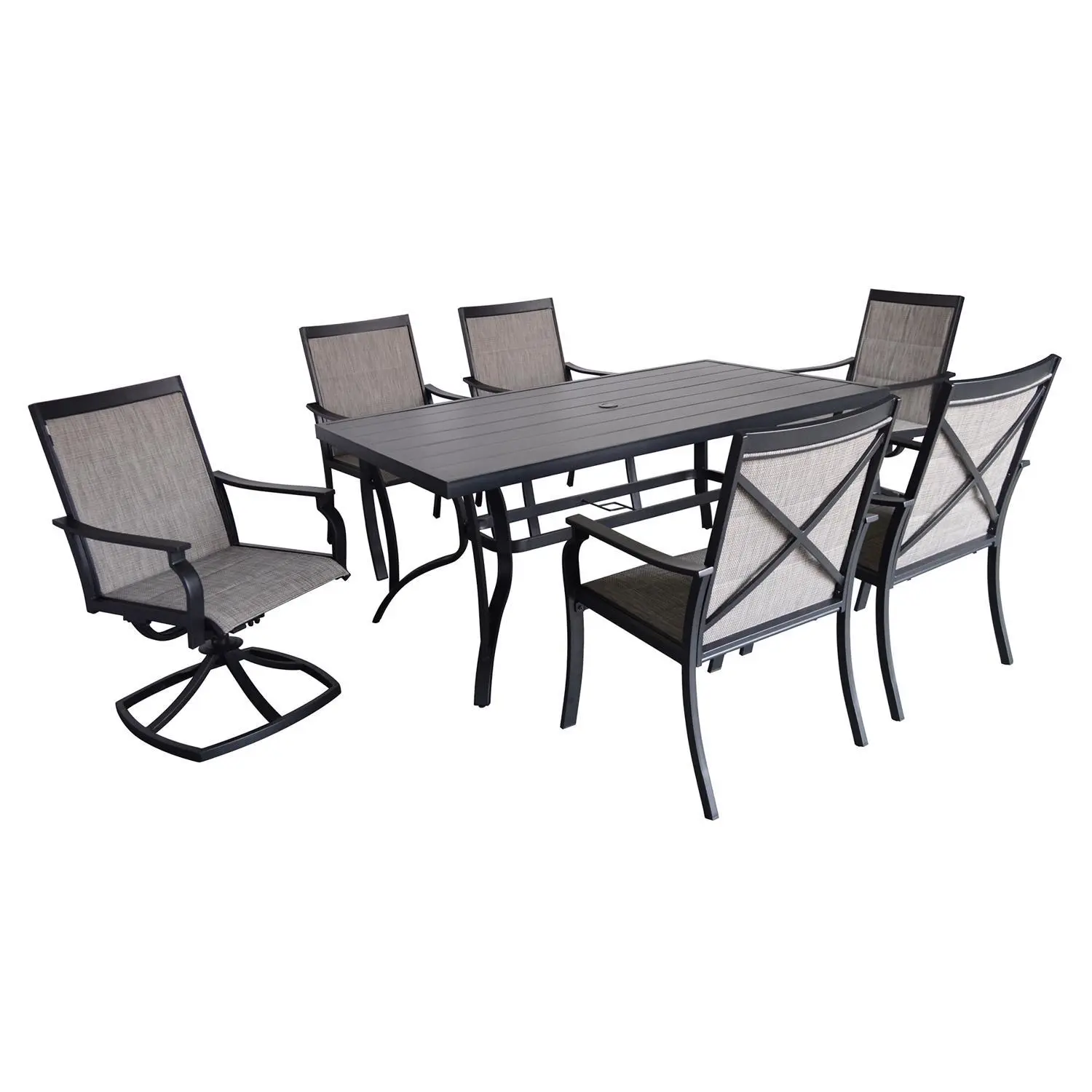 Clark 7 pc Black Steel Casual Dining Set Beige