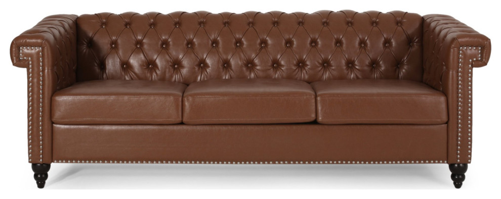 Chesterfield Sofa  Button Tufted Low Back  ampRolled Arms   Traditional   Sofas   by Decorn  Houzz