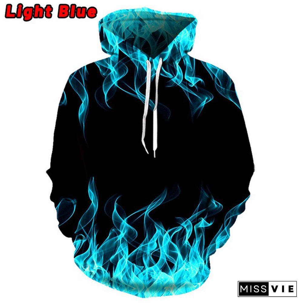 New Colorful Unisex Fashion Long Sleeve Hooded Sweatshirt 3D Printed Flame Jumper Hoodies Oversized Loose Drawstring Sweatshirt