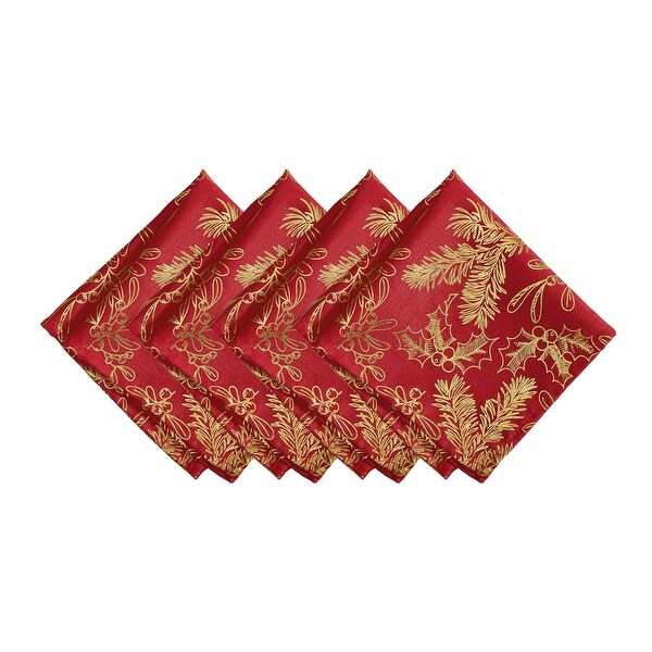 Foil Woodland Holiday Fabric Napkins，Set of 4