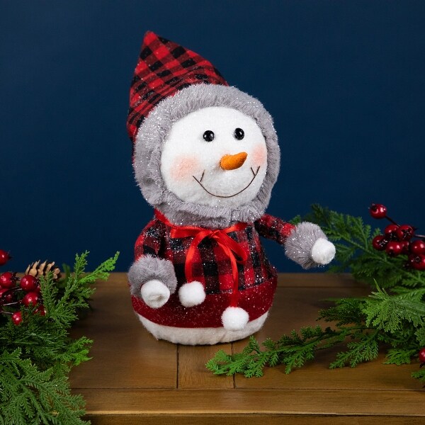 Jolly Baby Snowman with Plaid Coat Christmas Figurine