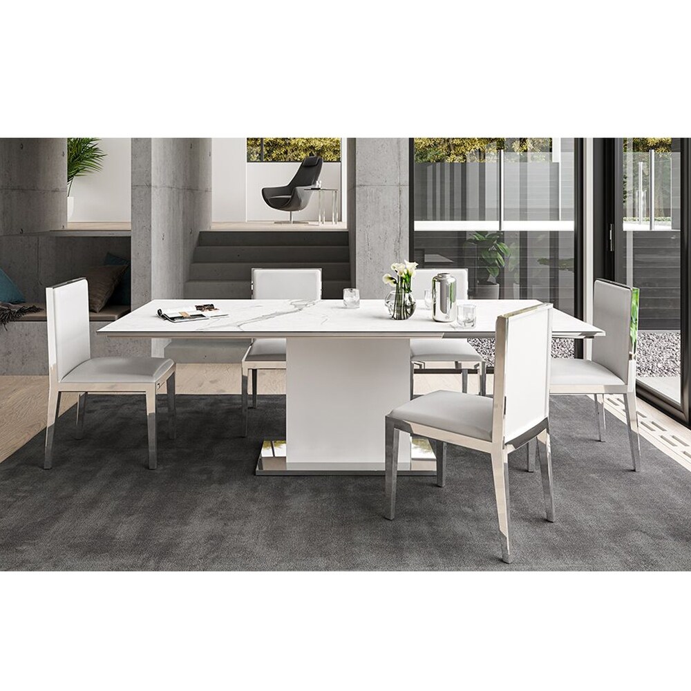 Bianca Dining Table with White Base and White Marbled Porcelain Top