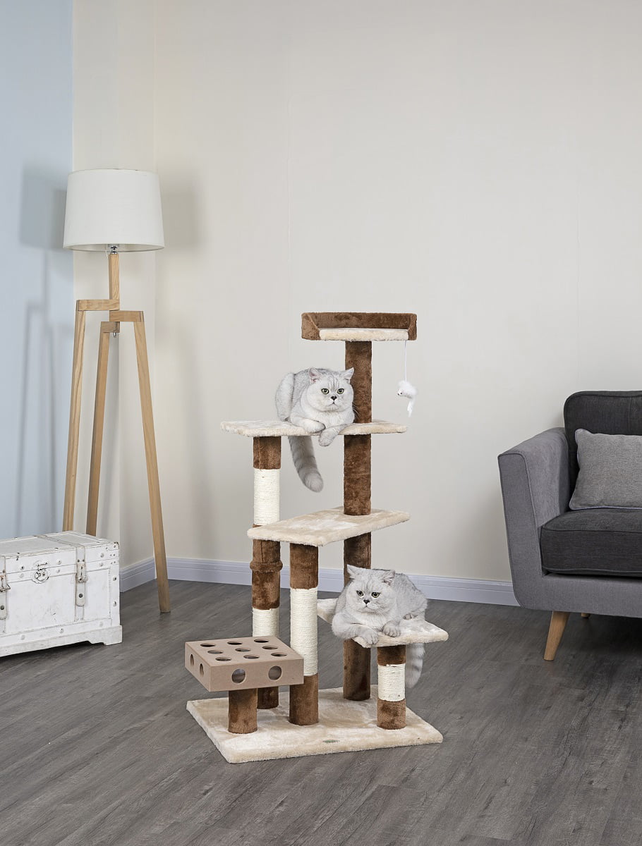 Go Pet Club 45-in Cat Tree and Condo Scratching Post Tower， Beige