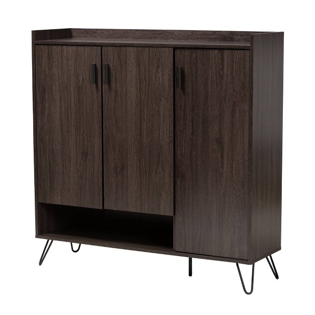 Baldor Wood 3 Door Shoe Cabinet Dark Brown Baxton Studio