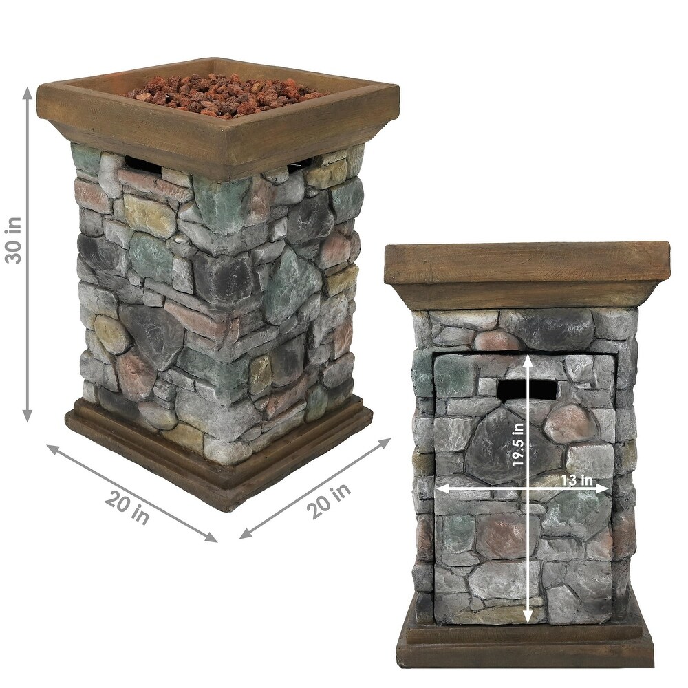 Rock Column Design Propane Gas Fire Pit w/ Cover   Lava Rocks   30\