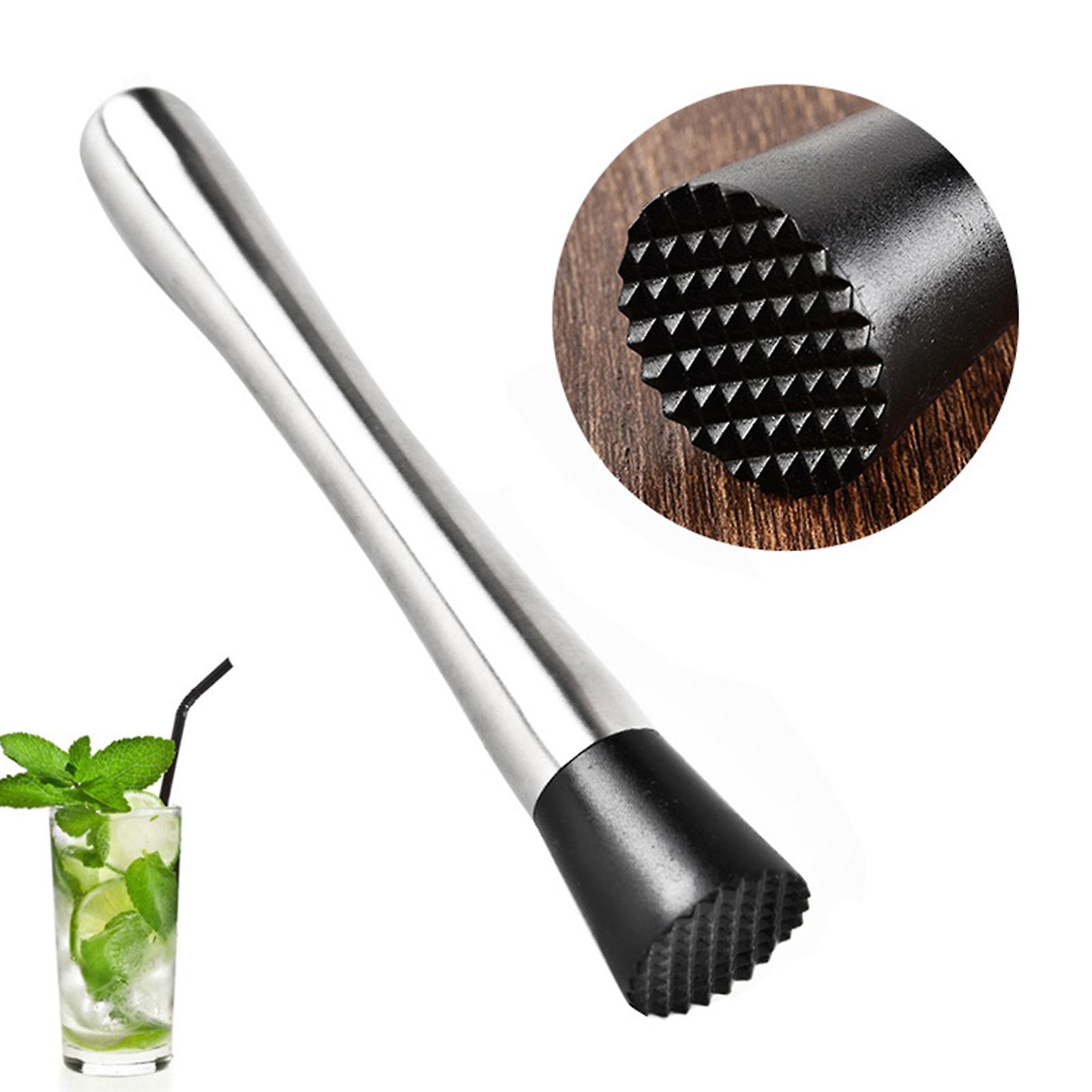 Silver and Black Stainless Steel Cocktail Muddler Mojito Muddlers Drink Muddler Ice Crushing Bar Ideal Bartender Tool For Making Delicious Cocktails Dri