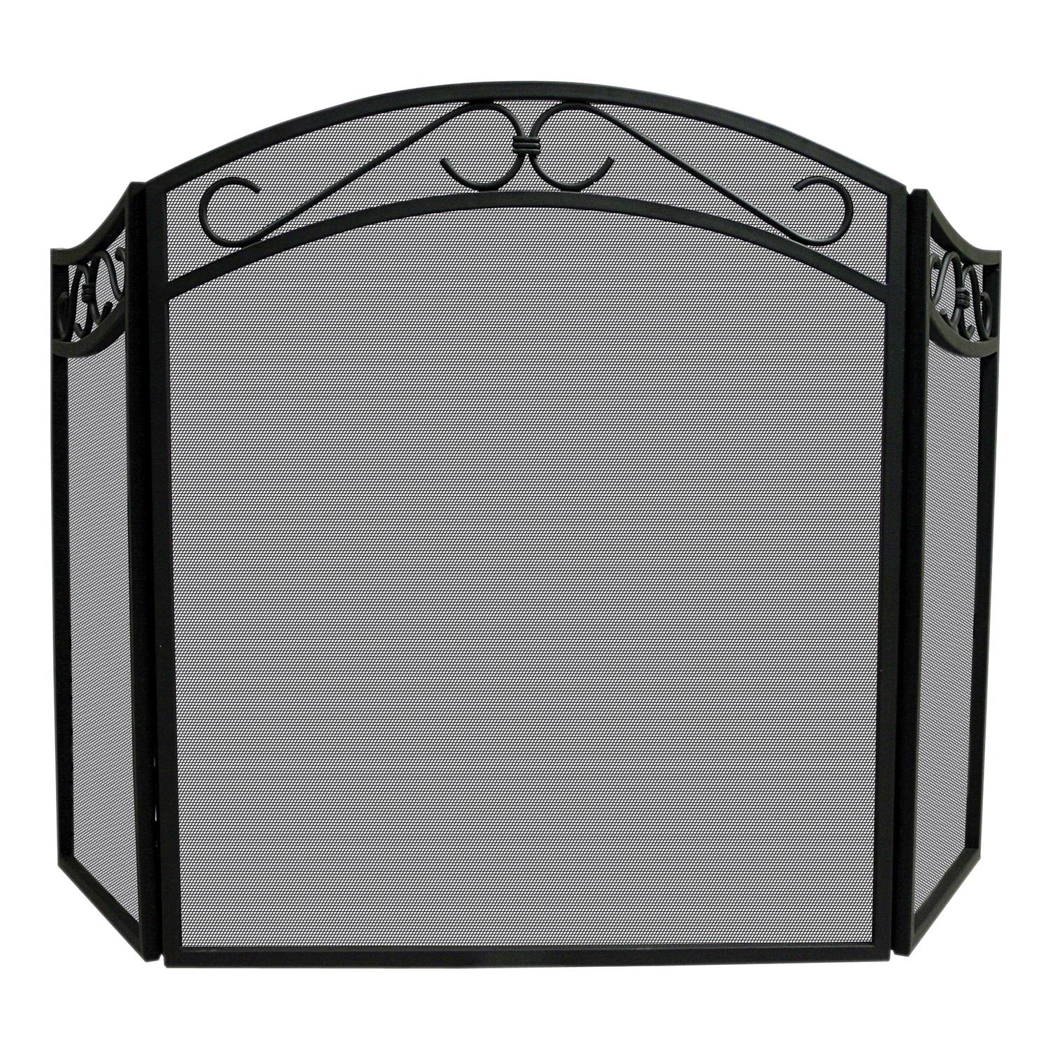 Blue Rhino UniFlame Tri-Fold Wrought Iron Screen with Arch， Black