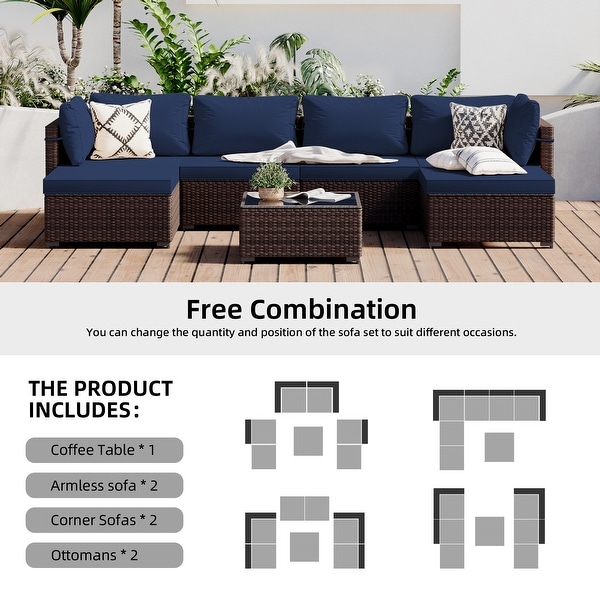 UPHA 6Person Outdoor Furniture Set Patio Wicker Conversation Set with Coffee Table and Cushions