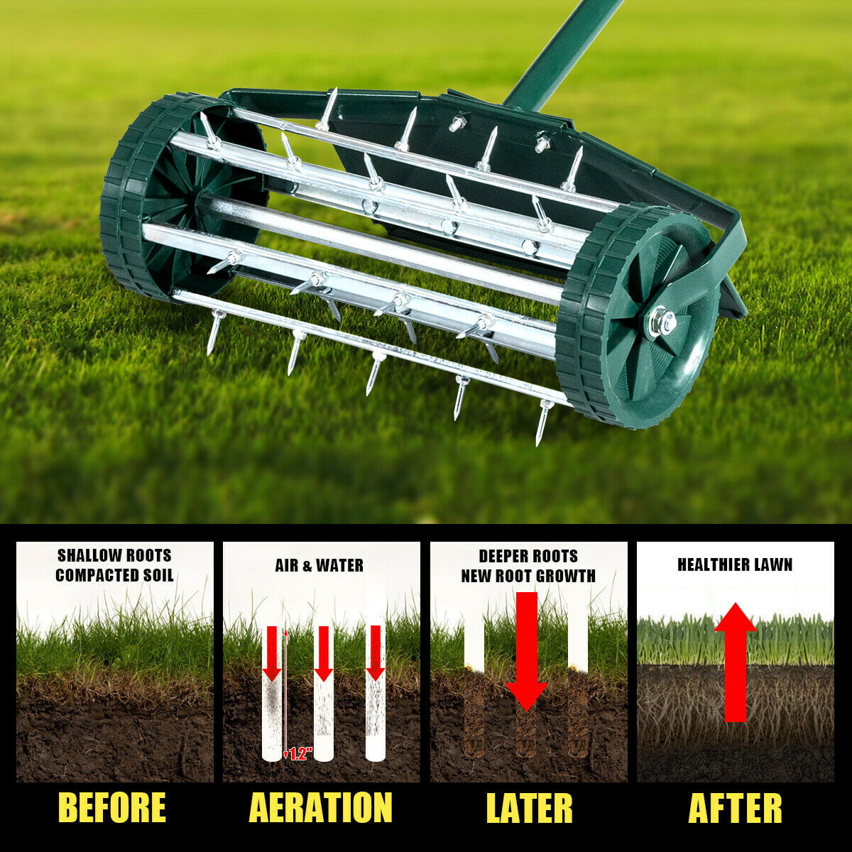 Gymax 18-inch Rolling Lawn Aerator Rotary Push Tine Spike Soil Aeration W/Fender