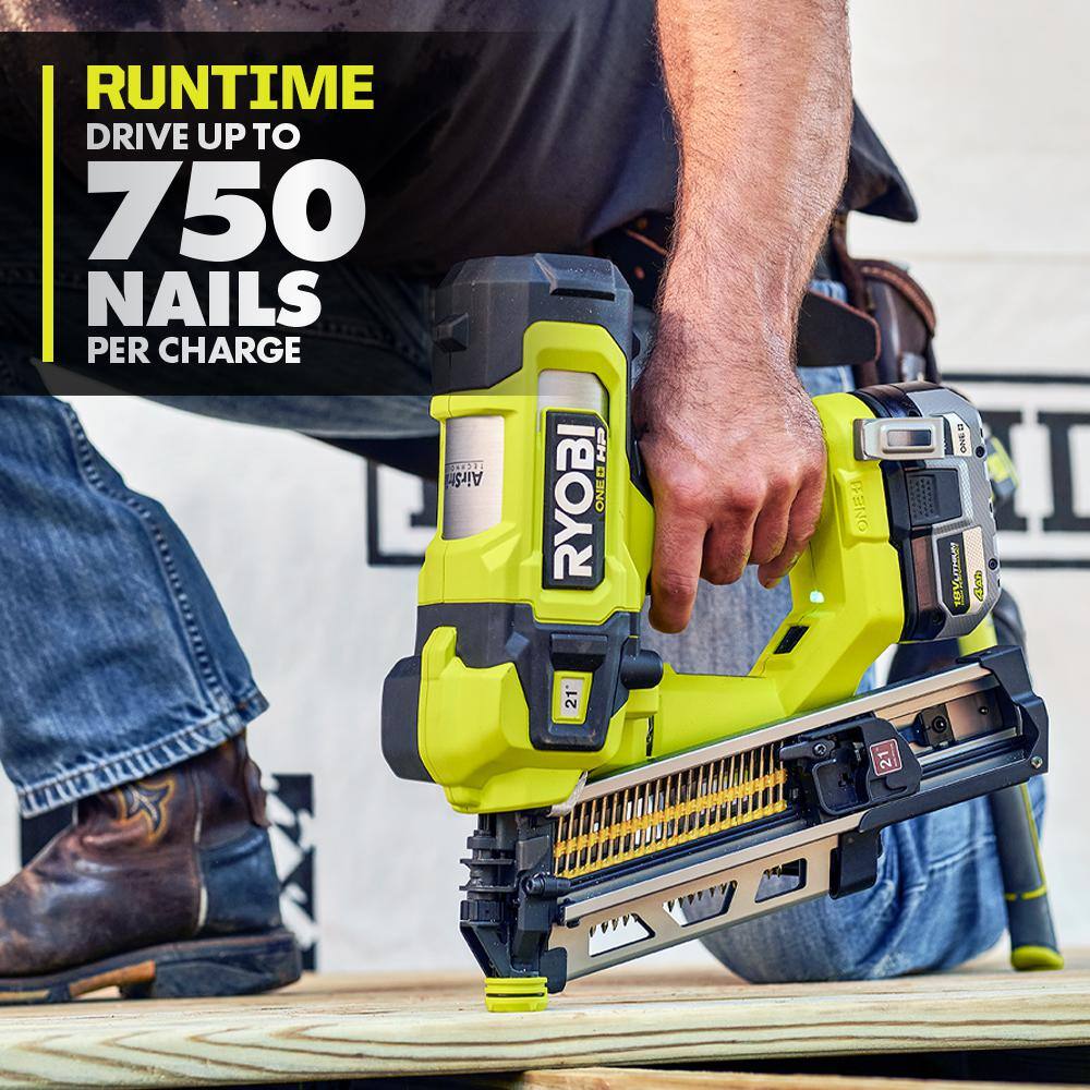 RYOBI ONE+ HP 18V Brushless Cordless AirStrike 21 Framing Nailer Kit with 4.0 Ah Battery and Charger PBL345KN