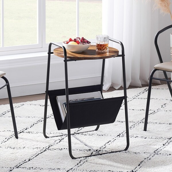 VECELO Modern Round Side Table/End Table with Storage Area