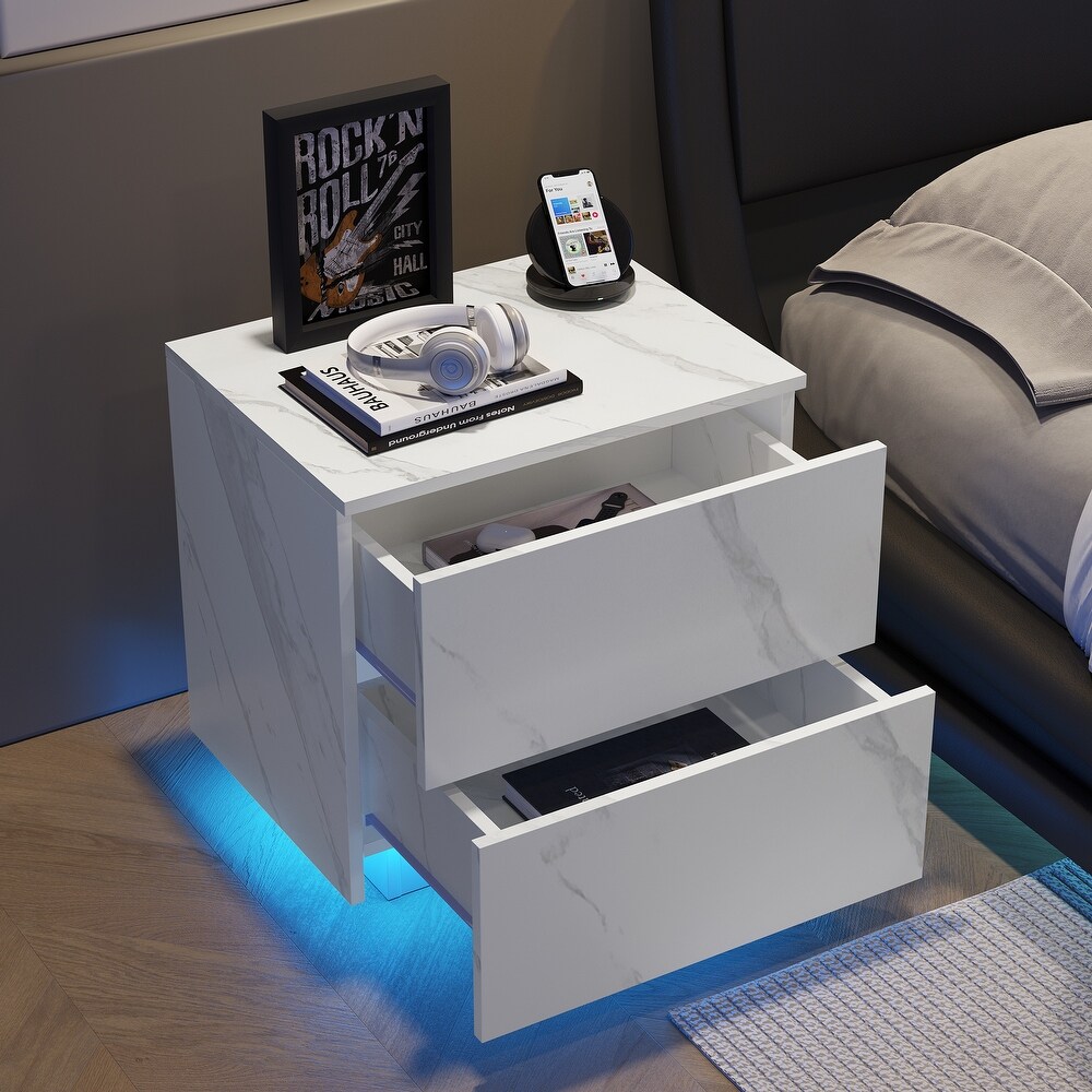 Nightstands LED Side Tables Bedroom  Modern End Tables with 2 Drawers