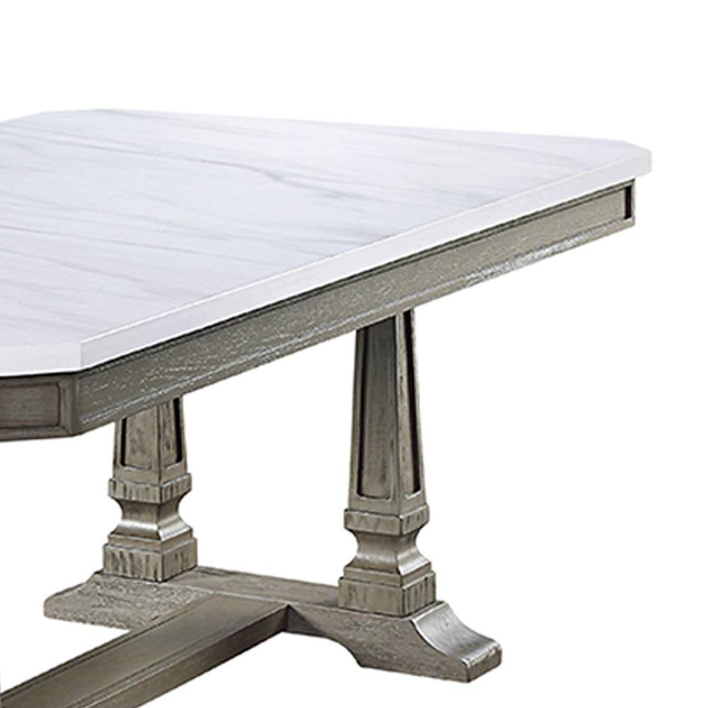 Acme Furniture Zumala Dining Table in Marble  Weathered Oak Finish 73260