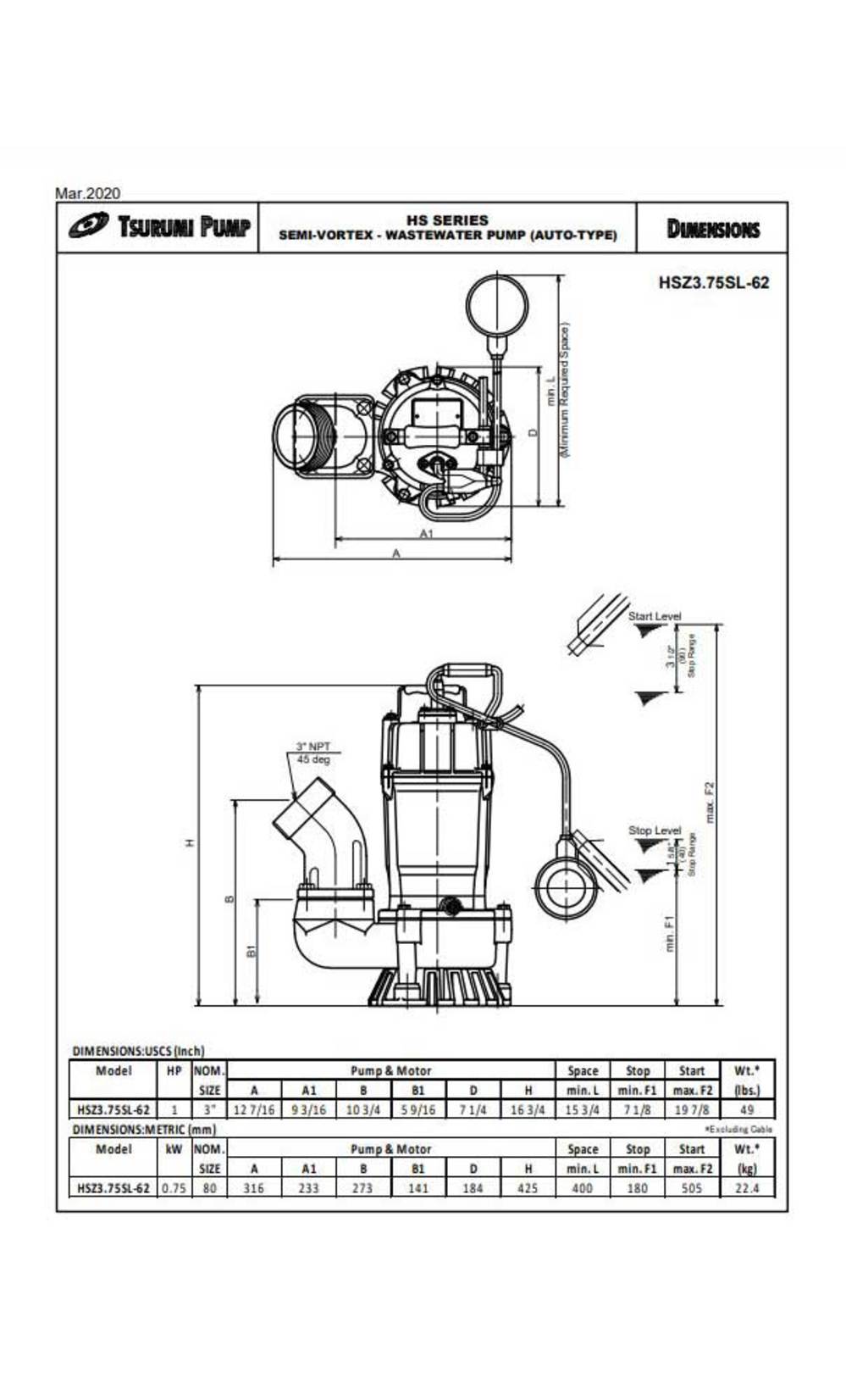 HS3Z.75SL Automatic Electric Submersible Pump ;