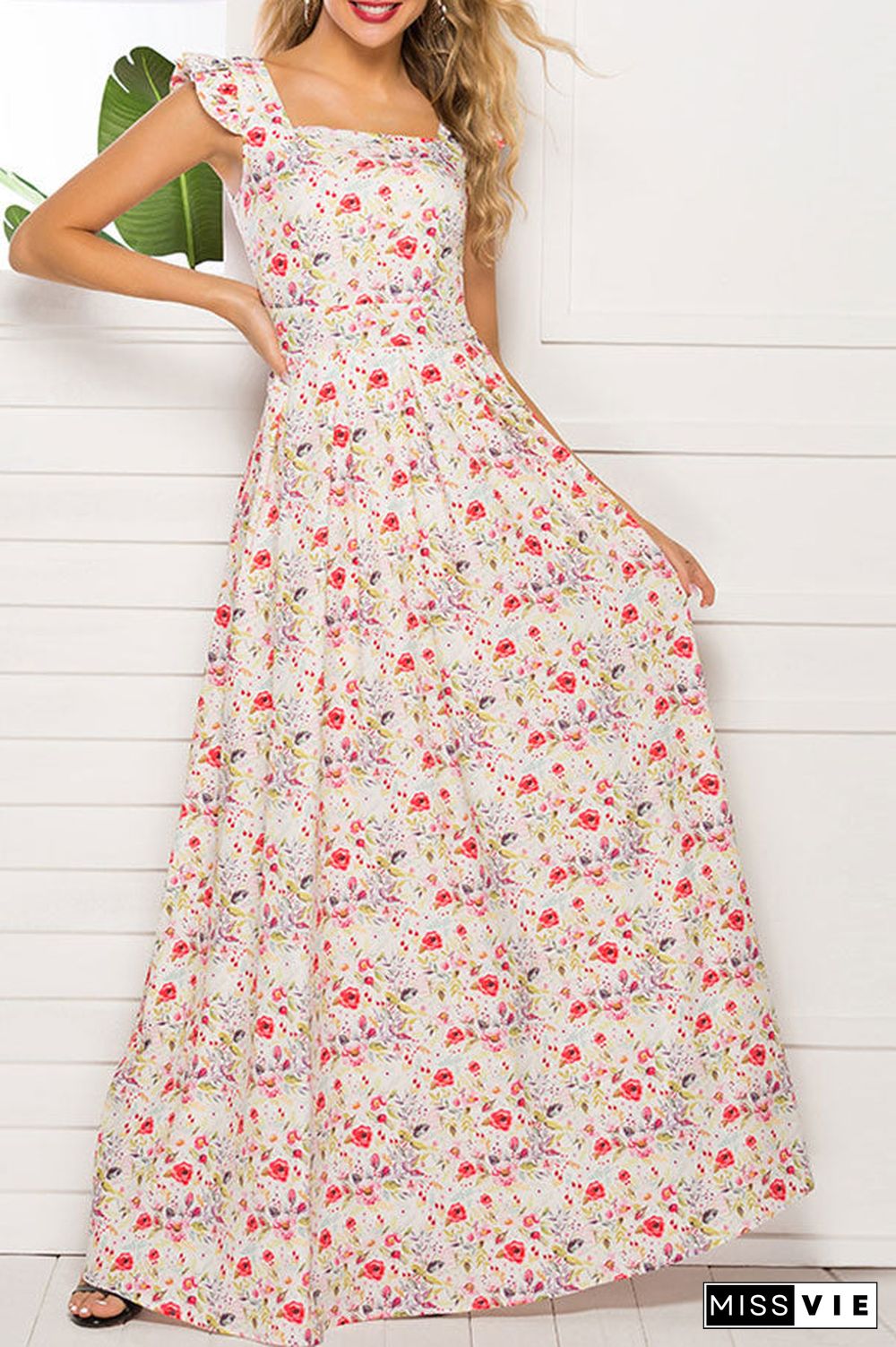 Square Neck Floral Maxi Dress