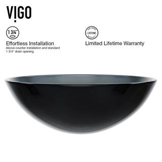 VIGO Giovanni Sheer Black Glass 17 in. L x 17 in. W x 6 in. H Round Vessel Bathroom Sink VG07042