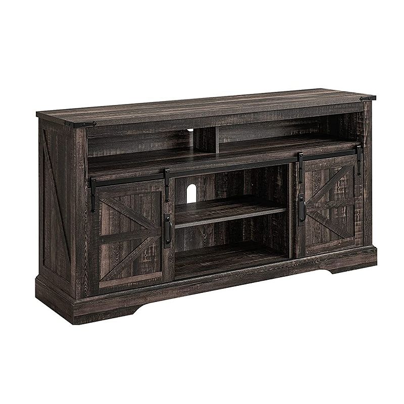 OKD Sliding Barn Door Wooden Farmhouse Highboy TV Table Stand