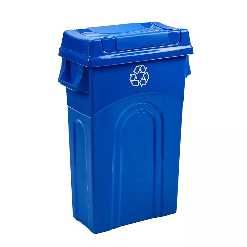 United Solutions 23 Gallon Highboy Kitchen Recycling Bin with Swing Lid， Blue