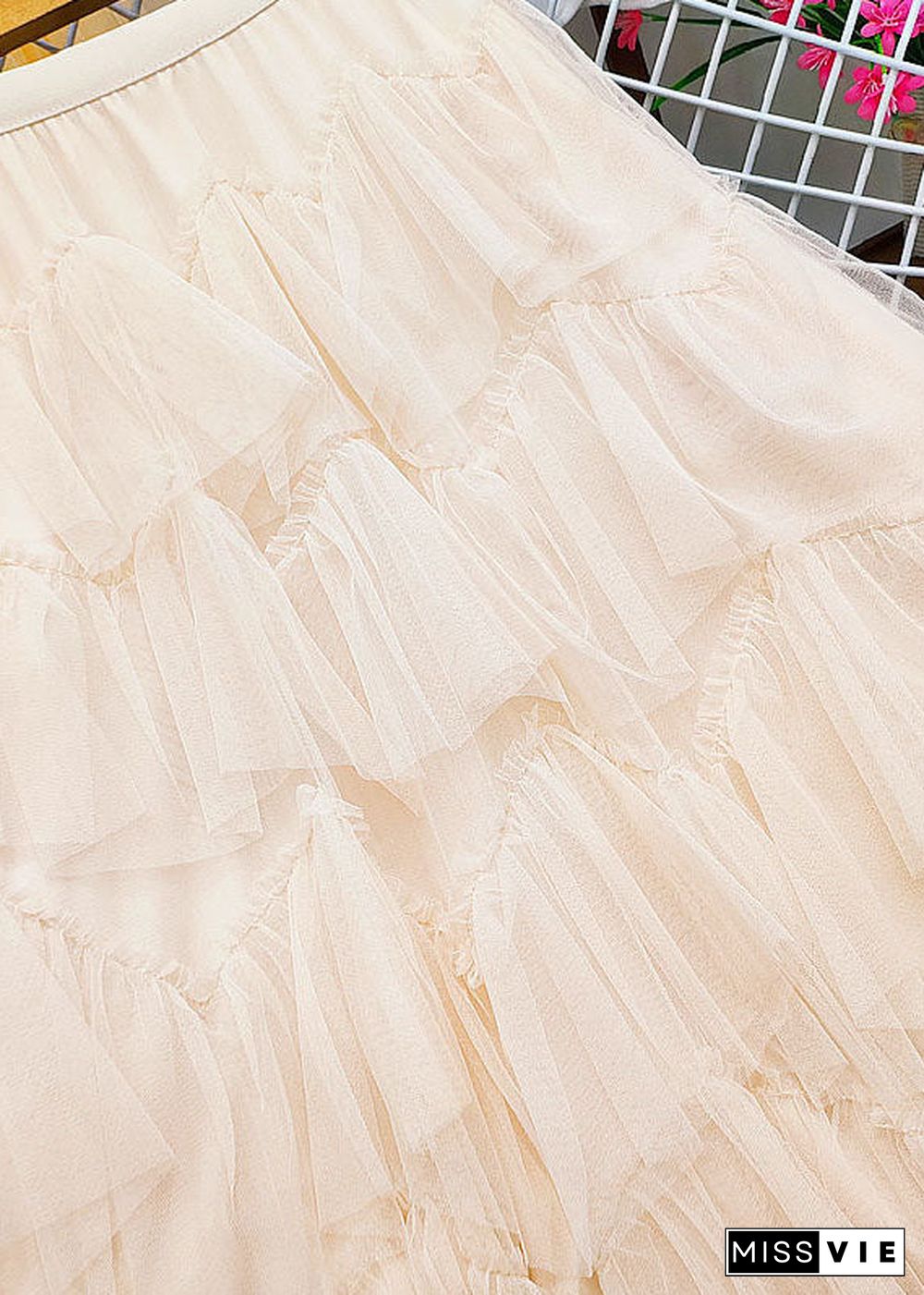 Apricot Tulle A Line Skirts High Waist Exra Large Hem Summer