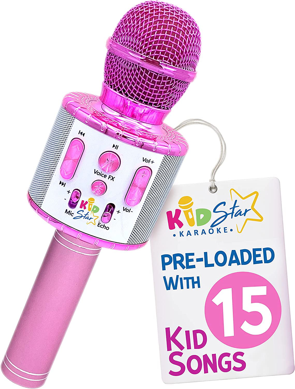 Move2Play Kids Star Karaoke， Kids Bluetooth Microphone， + 15 Pre-Loaded Nursery Rhymes， Boy and Girls Toy， Gift for 2， 3， 4， 5， 6+ Years Old