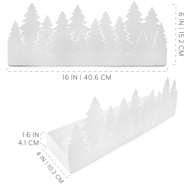 Auldhome Design White Christmas Tree Galvanized Tray Painted Farmhouse Decor Winter Metal Tray 16 X 4 X 6 Inches