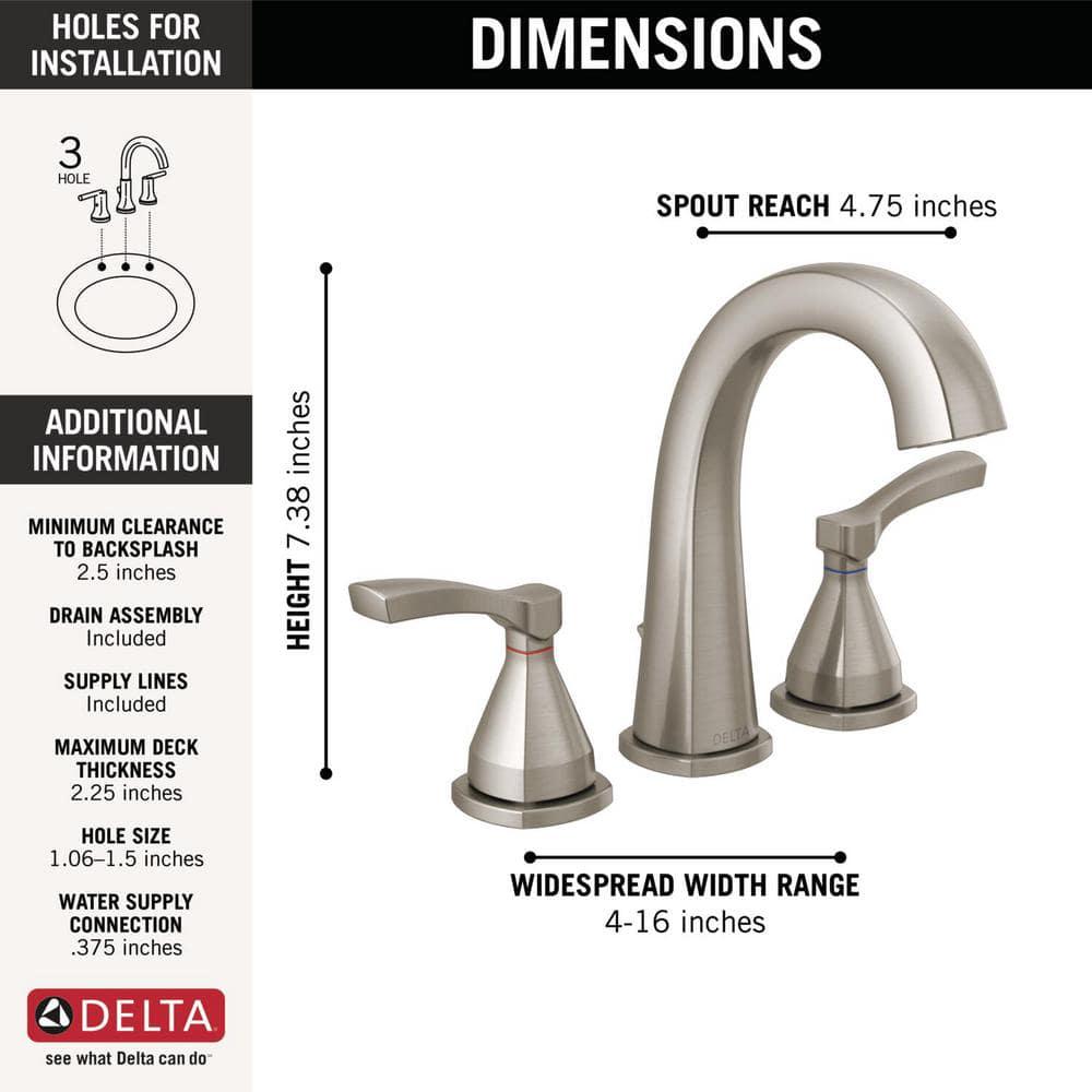 Delta Stryke 8 in Widespread 2Handle Bathroom Faucet with Metal Drain Assembly in Stainless