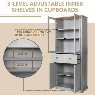 VEIKOUS Gray Wood 29.9 in. W Kitchen Storage Pantry Cabinet Closet with Doors and Adjustable Shelves HP0405-11GY-2