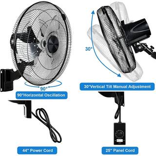 Tidoin 20 in. Black 5-Speed Round High Velocity Air Movement Mounted Wall Fan with 90 Degree Horizontal Oscillation (2-Pack) DHS-YDW1-0452