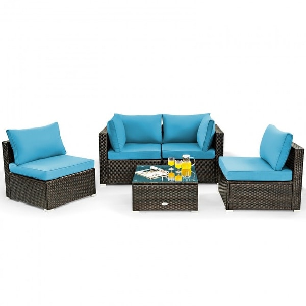 5Pcs Cushioned Patio Rattan Furniture Set