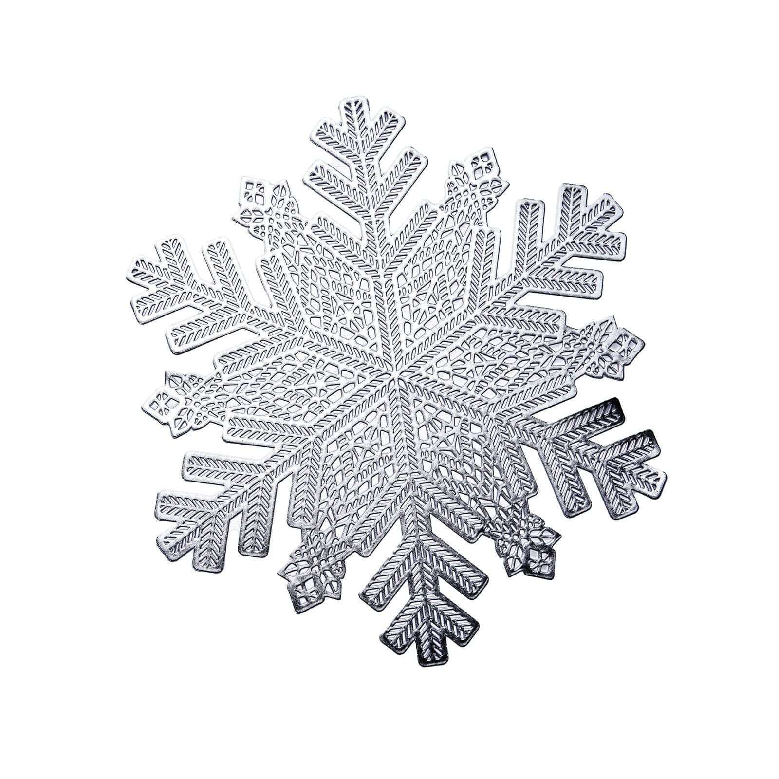 6 Pack Silver Metallic Snowflake Vinyl Placemats, Non-Slip Winter Wonderland Table Mats 18