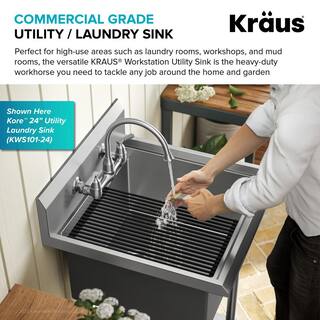 KRAUS Kore 32 in. W 18-Gauge Workstation Stainless Steel Single Bowl Commercial Utility Laundry Sink for Wall Mount Faucet KWS100-32