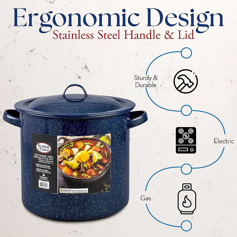 Alpine Cuisine Enamel Steel Dark Blue Speckle Stock Pot 12qt With Lid， Healthy Cookware  Stockpots