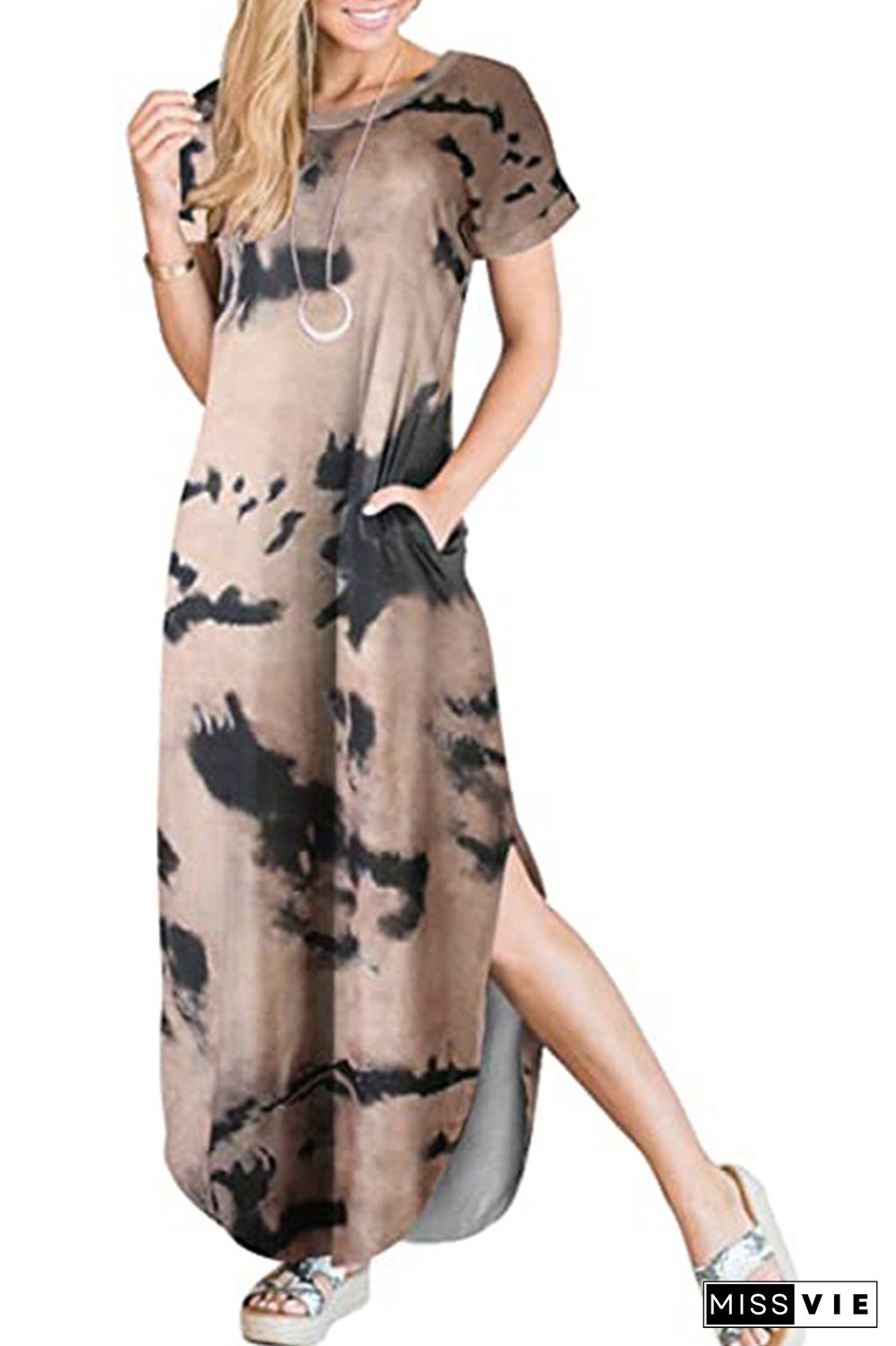 Tie Dye Printed Split Pocket Maxi Dress