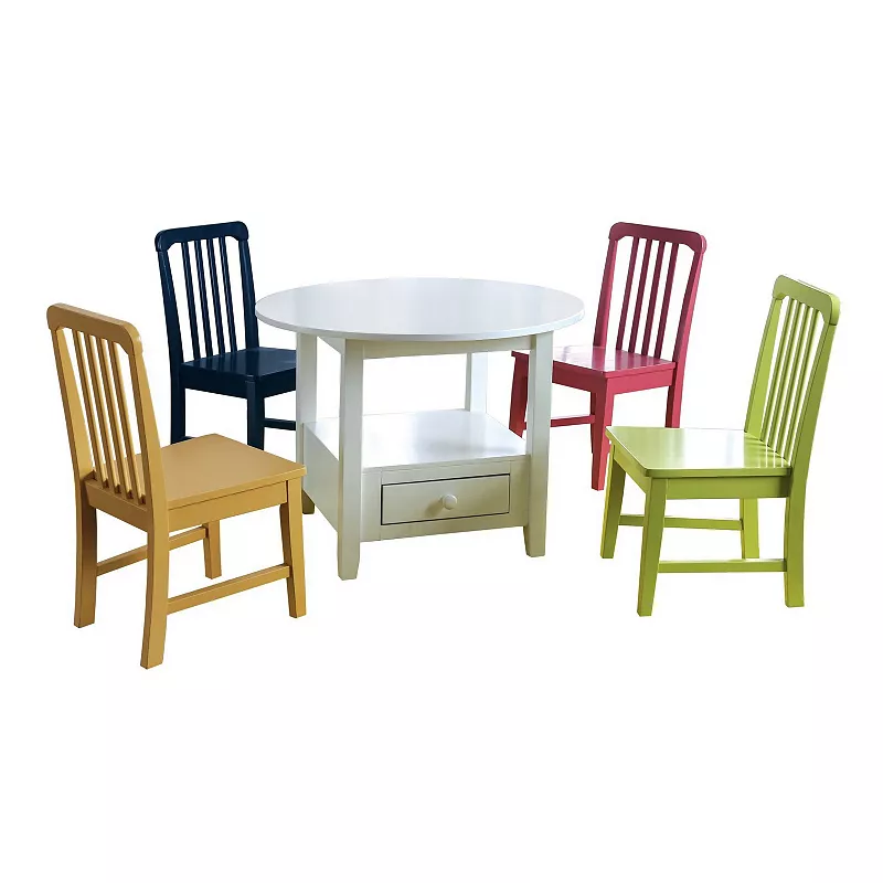 Round Shape Wooden Kids Table Set with Four Chairs， Pack Of 5， Multicolor