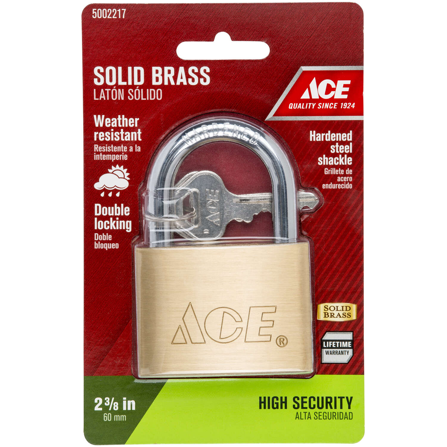 Ace 1-11/16 in. H X 2-3/8 in. W X 5/8 in. L Brass Double Locking Padlock