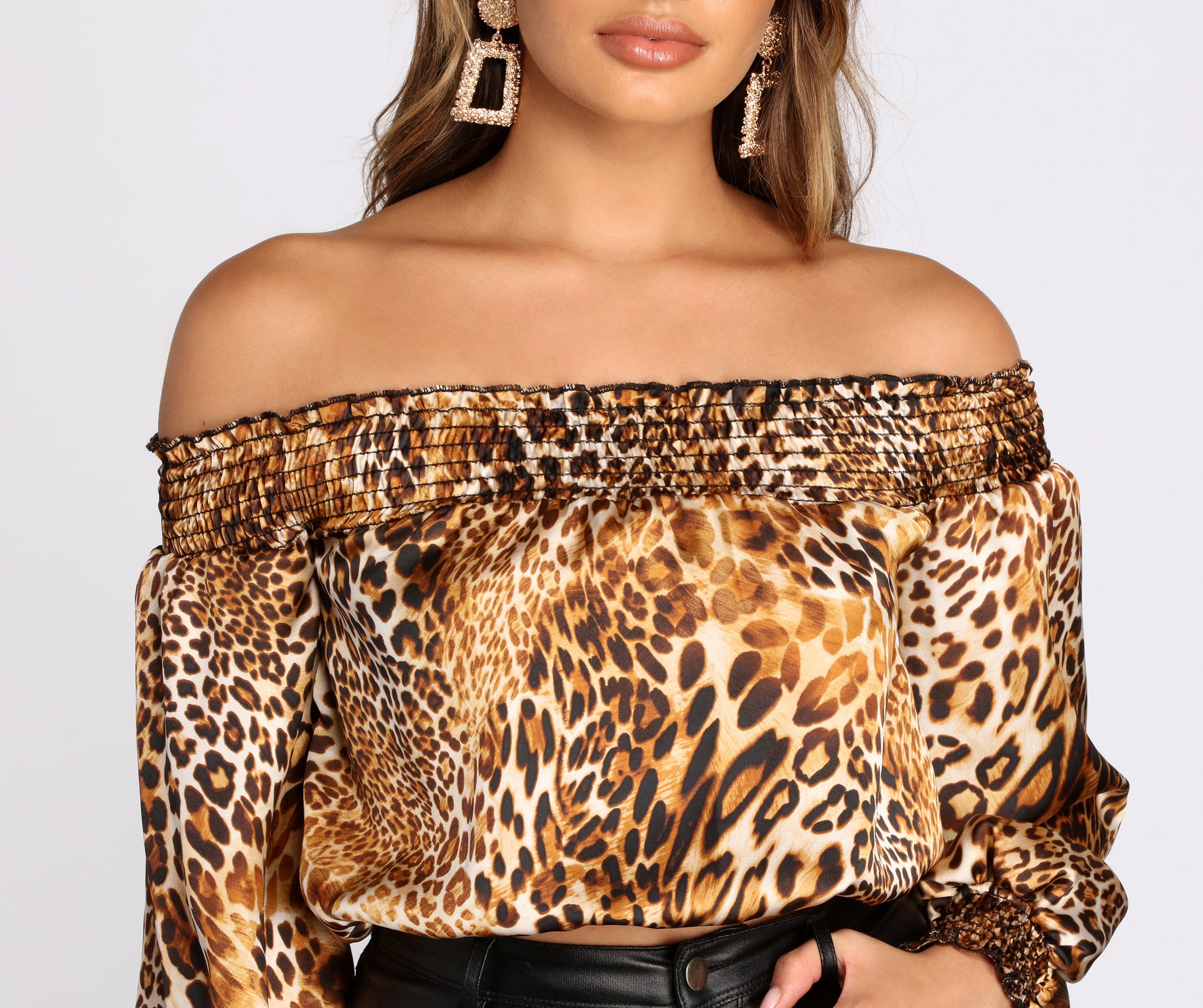 Feline Wild Leopard Off Shoulder Top