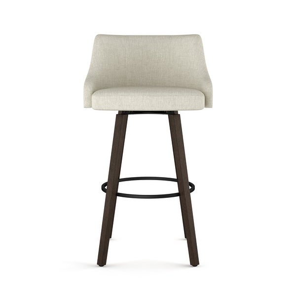 Ramon 26 In. Swivel Counter Stool - Beige and Brown Woven Polyester / Brown Wood