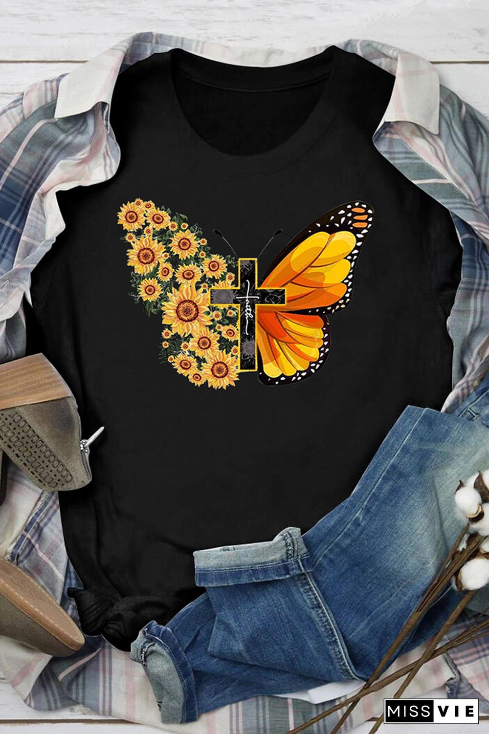 Butterfly Print Graphic Tees for Women Wholesale Short Sleeve T shirts Top