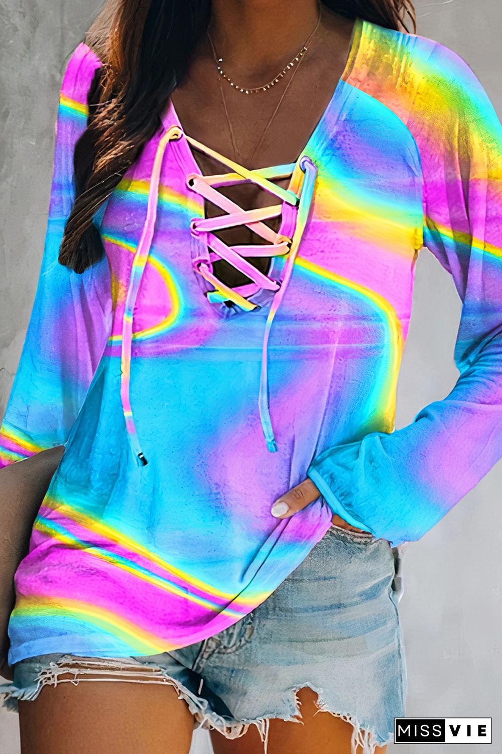 Tie Dye Lace Up T-Shirt