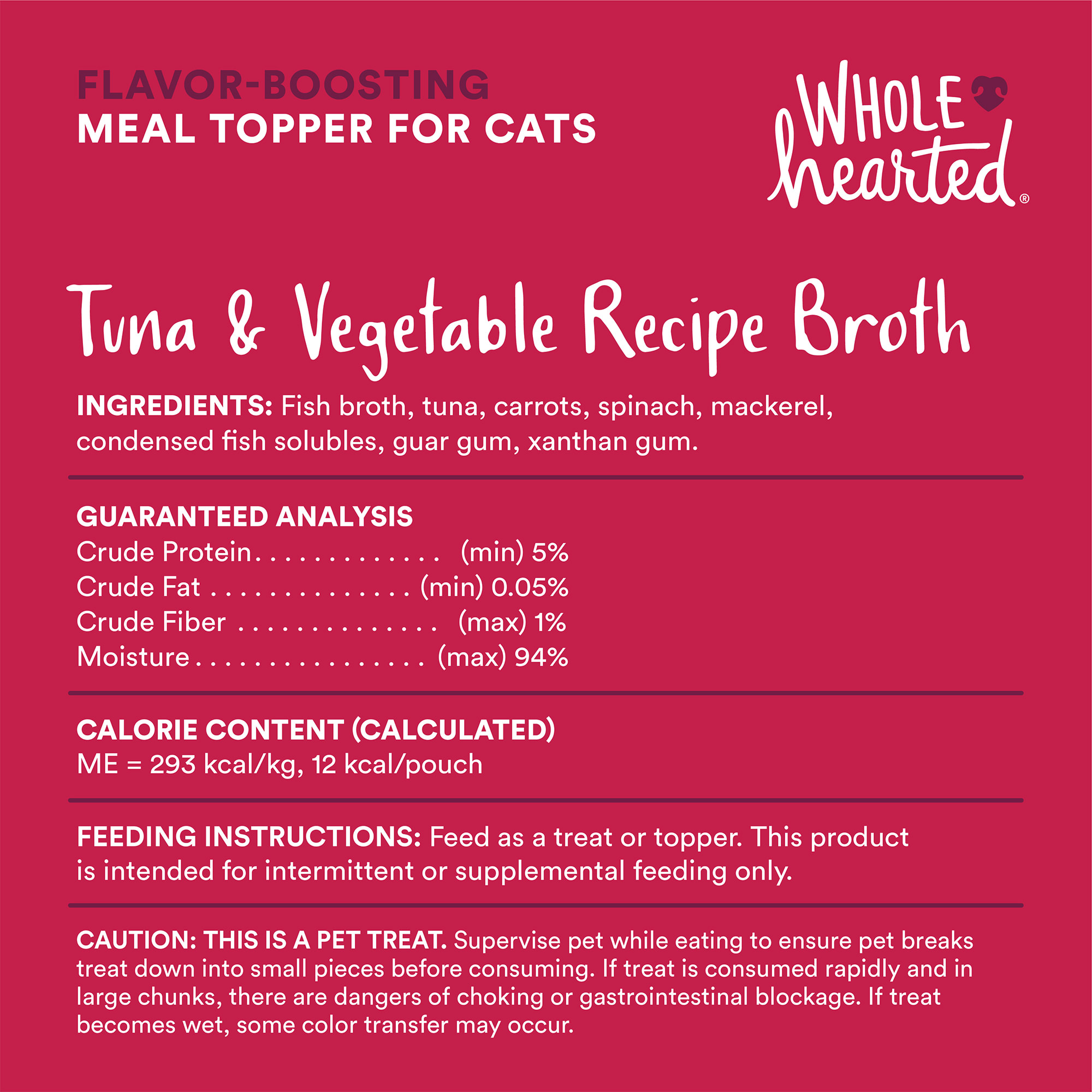 WholeHearted Tuna  Vegetable Recipe Broth Flavor-Boosting Wet Cat Meal Topper， 1.4 oz.， Case of 12