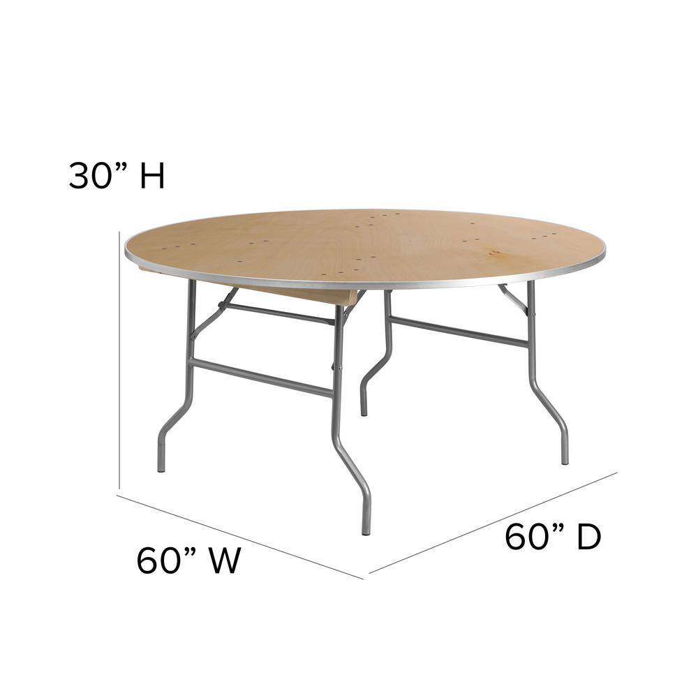 60 in. Natural Wood Tabletop Metal Frame Folding Table CGA-XF-14723-NA-HD