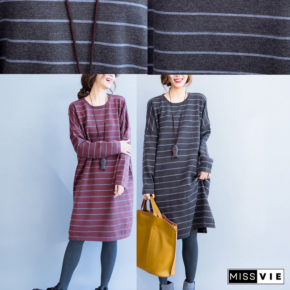 autumn gray casual knit dresses plus size striped sweater dress