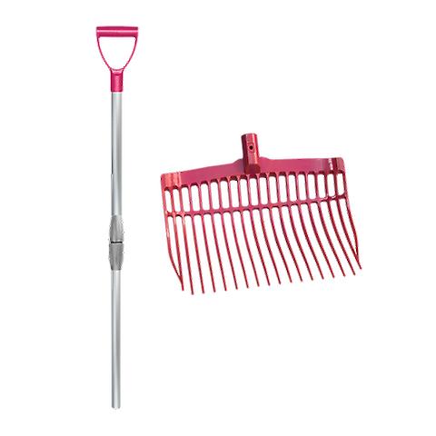 Manure fork plastic hot pink with alu. steel in a box