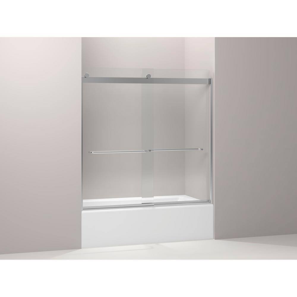 KOHLER Levity 59.625 in. W x 62 in. H Semi-Frameless Sliding Tub Door in Silver with Towel Bar K-706006-L-SH