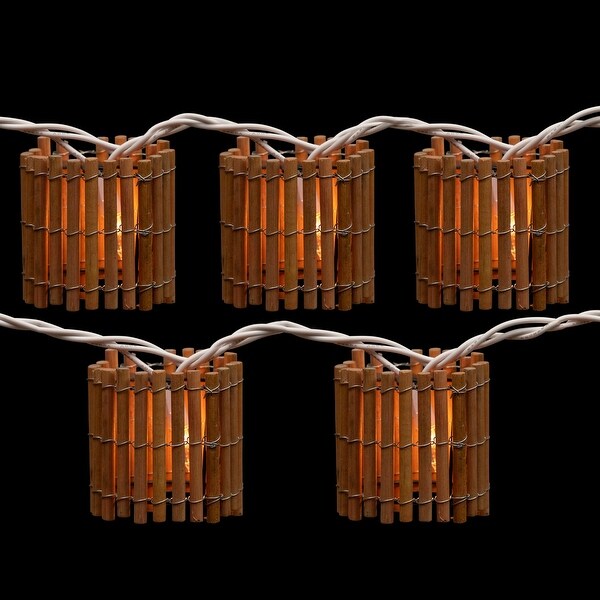 10 Brown Tropical Bamboo Patio String Light Set，7.25ft White Wire