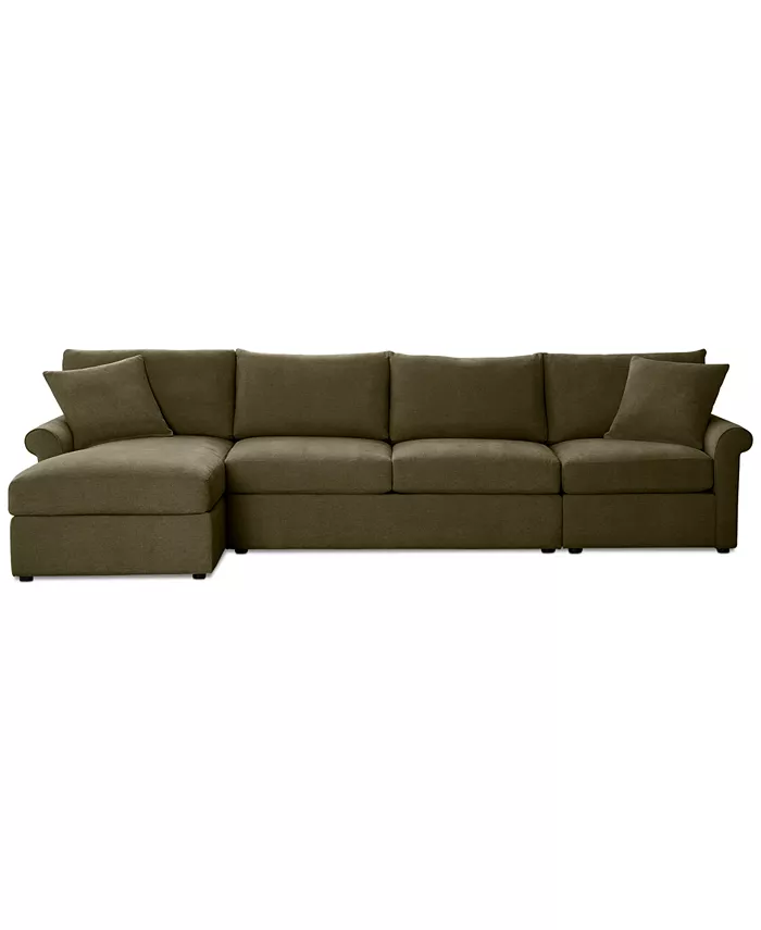 Furniture Wrenley 134 3-Pc. Fabric Sectional Chaise Sleeper Sofa