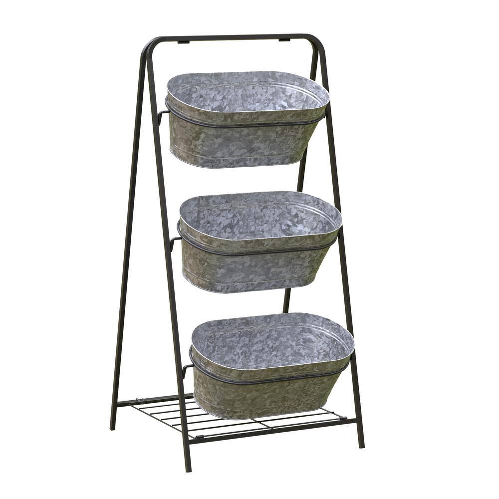 Modern Farmhouse 20.87 in. x 18.9 in. x 43.23 in. 3-Tiered Metal Washtub Garden Planter 82204